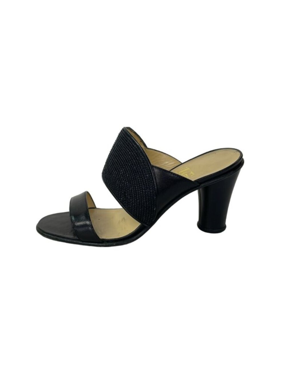 Salvatore Ferragamo Black Leather and Straw Mules